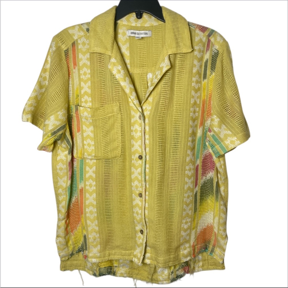 Urban Outfitters Yellow Multicolor Short Sleeve Button Down Shirt